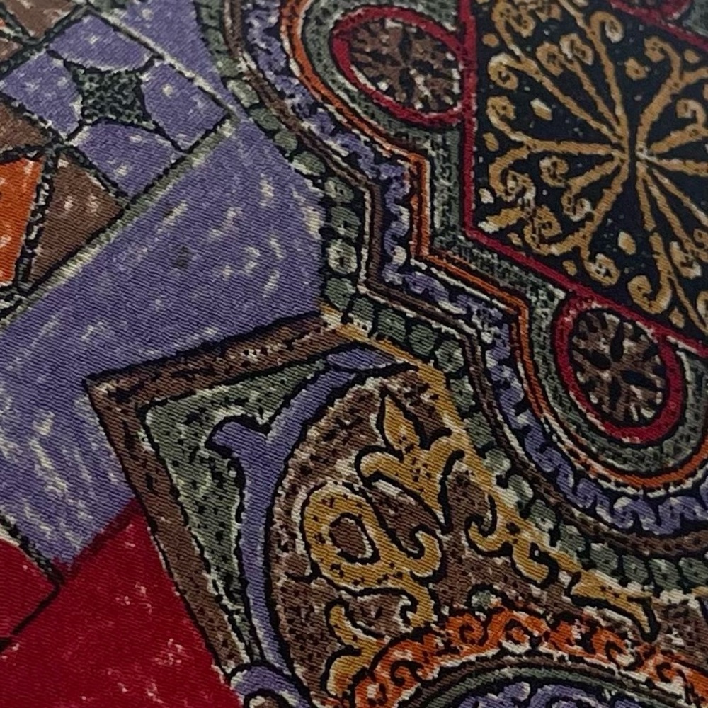 Chez Roffe Red Blue Gold Abstract Silk Necktie - Picture 3 of 6
